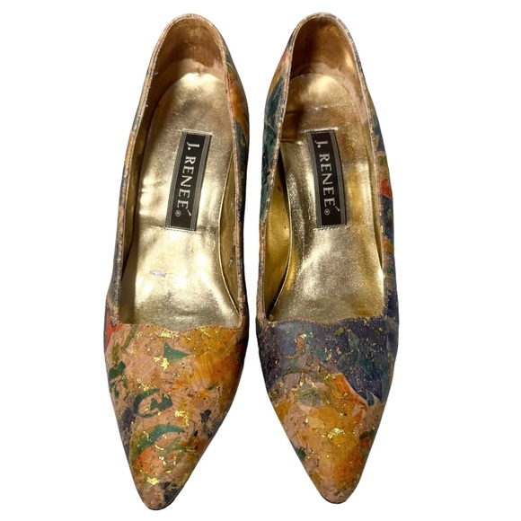 J. Reneé Heels 7.5 Cork Watercolor w/ Gold Flakes - Picture 2 of 11
